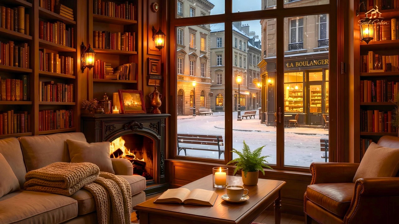 ☕ Cozy Winter Café Ambience by the Fireplace ❄️ Relaxing Jazz Music for Study, Focus & Deep Work