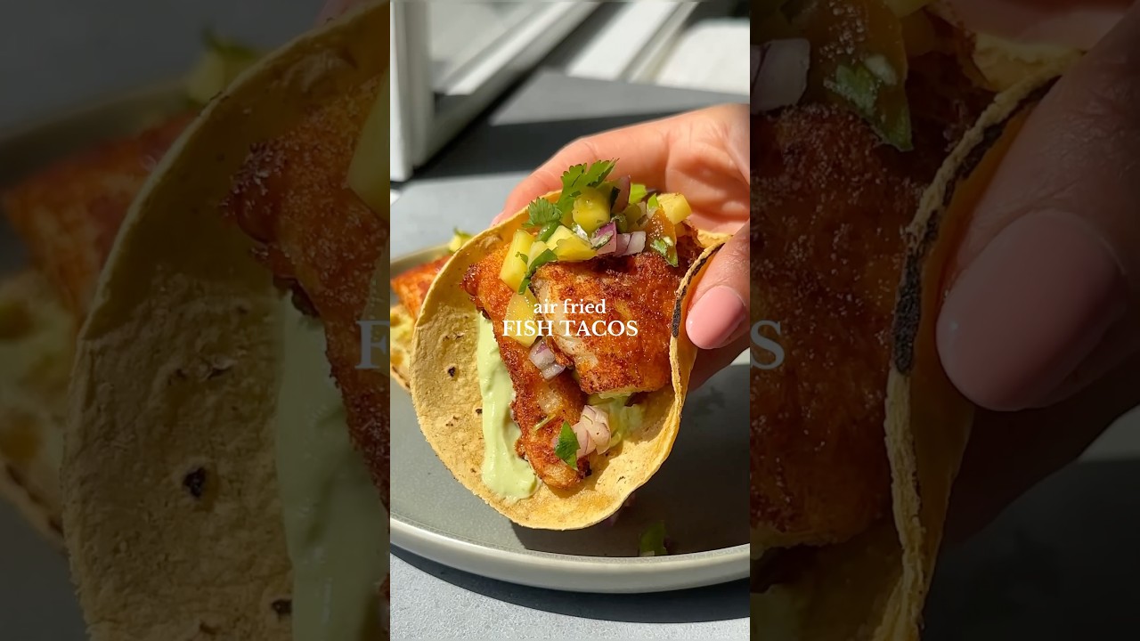 Air Fried Fish Tacos with Mango Salsa and Avocado Cilantro Crema