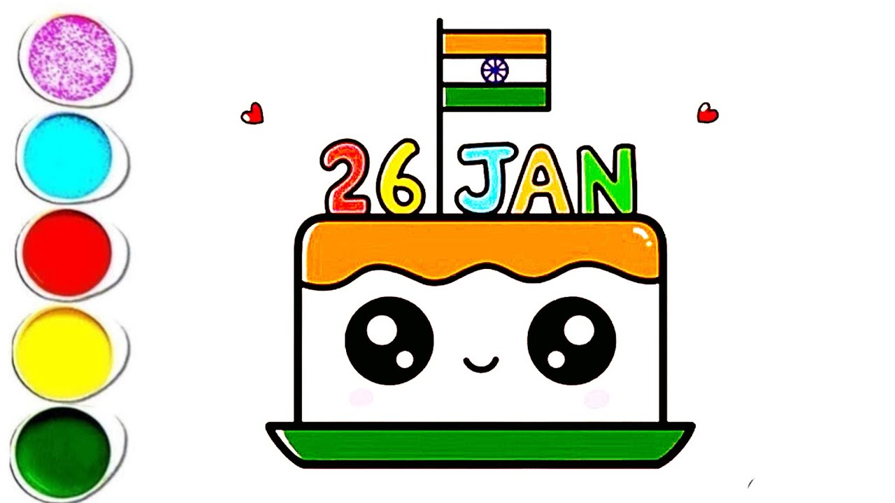 How to Draw 26th January Republic Day Cute  Cake / How to Draw Indian Flag and Cake Easy 