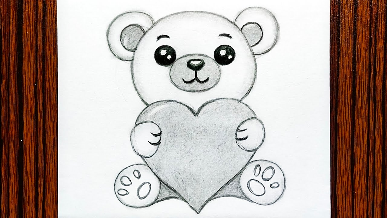 How To Draw A Teddy Bear Holding A Heart 