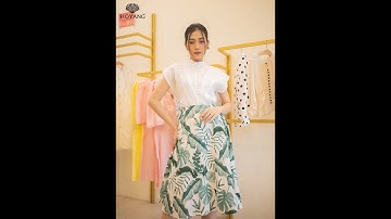 Áo Cổ Trụ Tay Cánh Dơi Phối Chân Váy Họa Tiết - HoYang