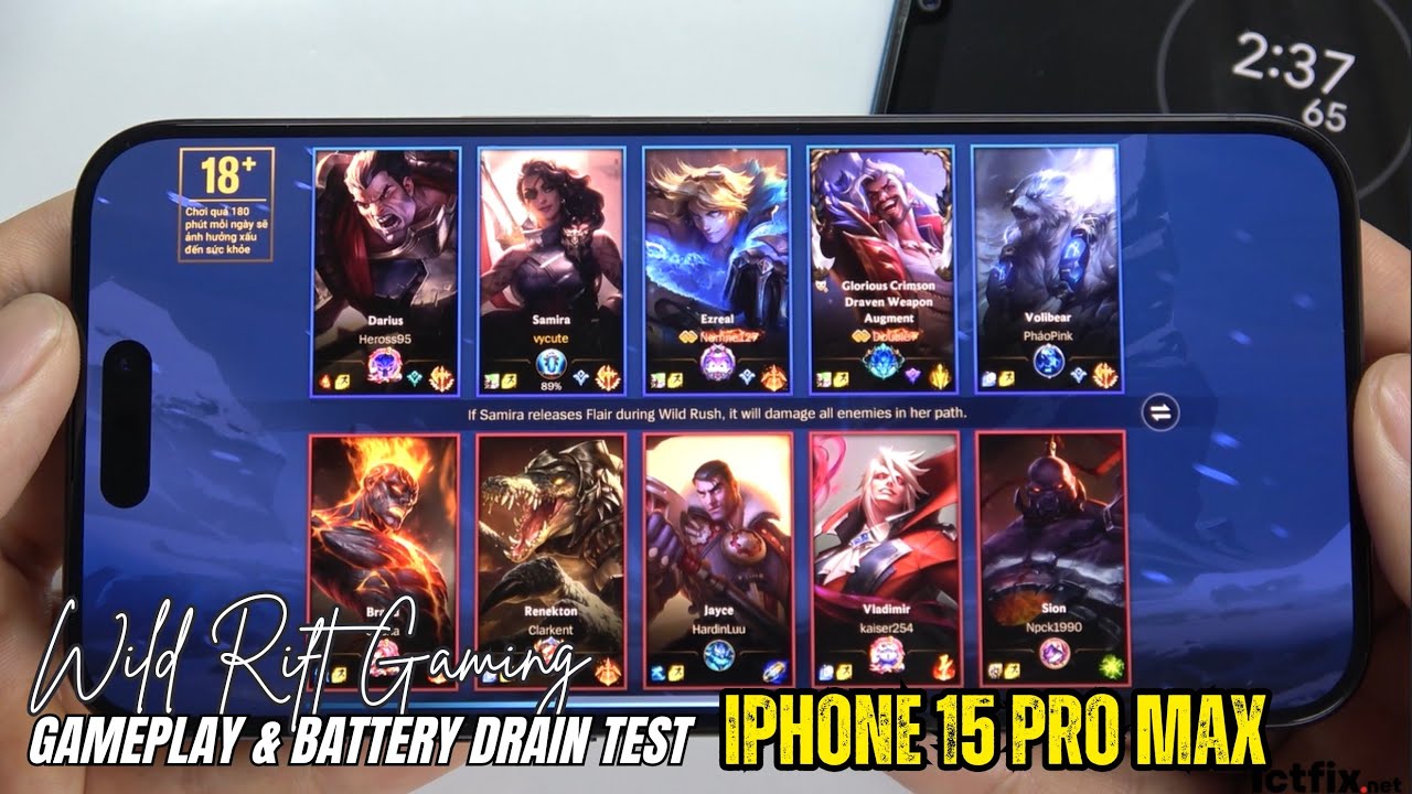 iPhone 15 Pro Max League of Legends Mobile Wild Rift Gaming test