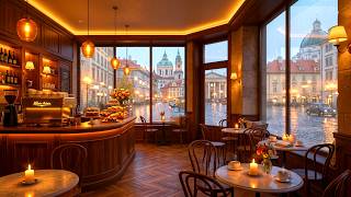Rainy Autumn Day at a European Coffee Shop 🍂 Relaxing Piano Jazz & Gentle Rain for Calm Mind