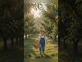 A young child is happily picking ripe apples from an apple tree." #viral #cat #anujtiles