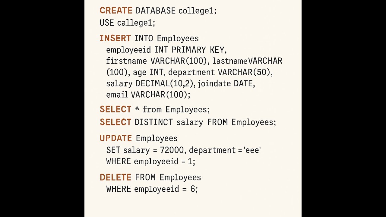 🎓 SQL Tutorial: Create Database, Insert, Update, Delete & Select ...
