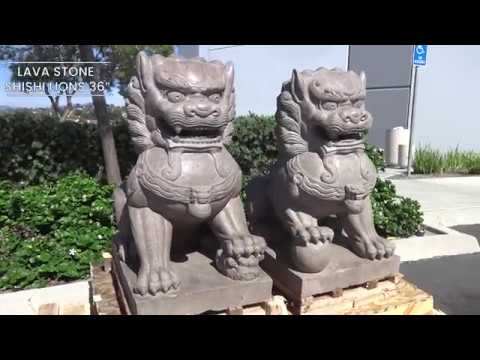 hand-carved-lava-stone-pair-of-shishi-lion,-foo-dogs-statues