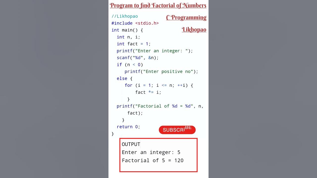 Wap to program to find factorial of a number likhopao c