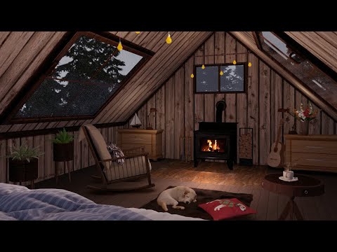Cozy Attic Ambience with Heavy Rain Sounds and Relaxing Fireplace for Sleep, Study and Relaxation