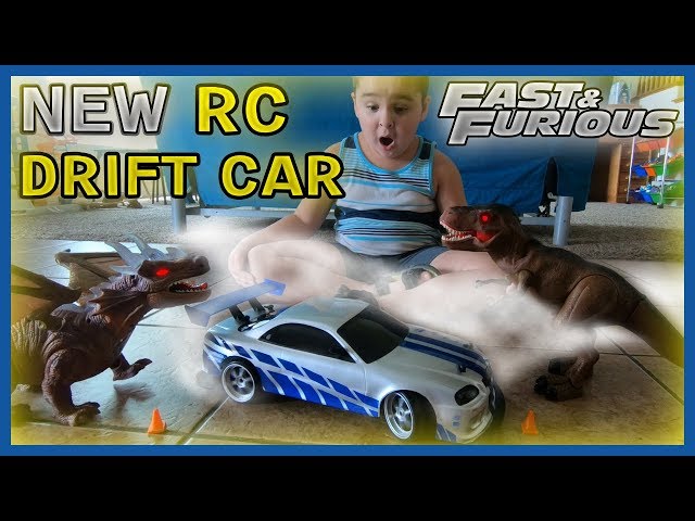 New Fast and Furious RC Drift Car Powerslide  Demo Brian's Skyline GTR with Jurassic Park Dinosaurs