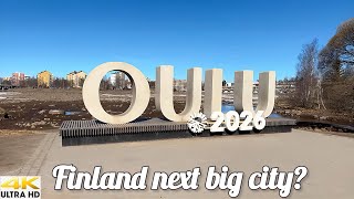 OULU CITY CENTER SPRING WALKING TOUR IN 4K - FINLAND NEXT BIG CITY? OULU SIGN - VALKEA 