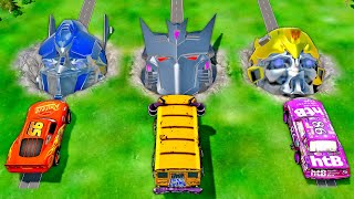 Mega Transformers Optimus Prime & Megatron Pit Vs Mcqueen & Big & Small Pixar Cars Beamng.drive