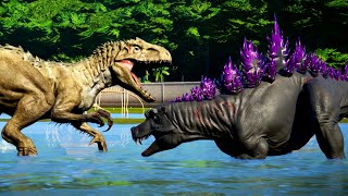 indominus rex GEN2 vs Godzilla on Lake Spinosaurs vs Dinosaurs fighting in Jurassic world evolution