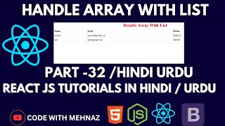 Array of Objects ? Handler Array With List in React JS | React JS Tutorial in Hindi Urdu