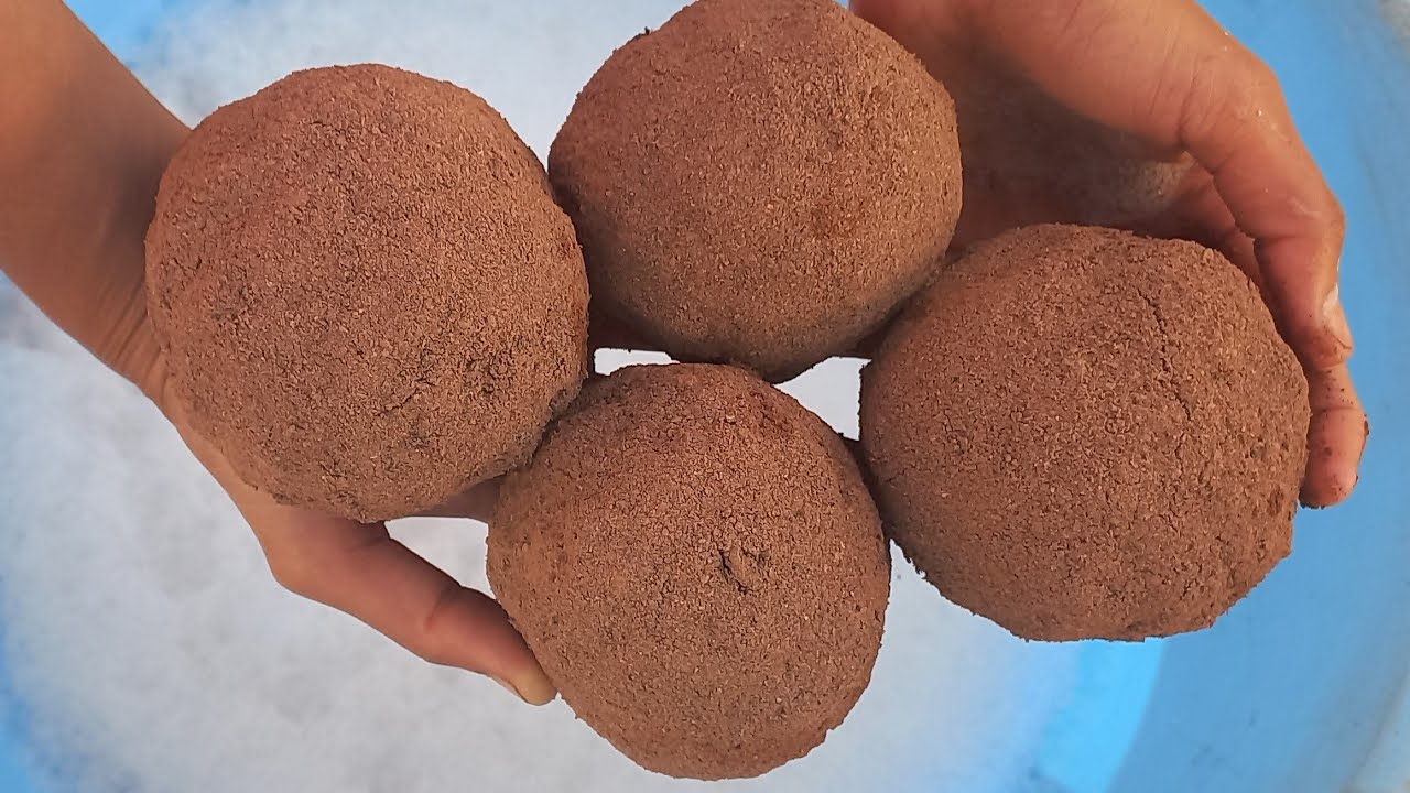 Balls and Bowls of Reddirt Smashing crumbling and dipping in Foamy