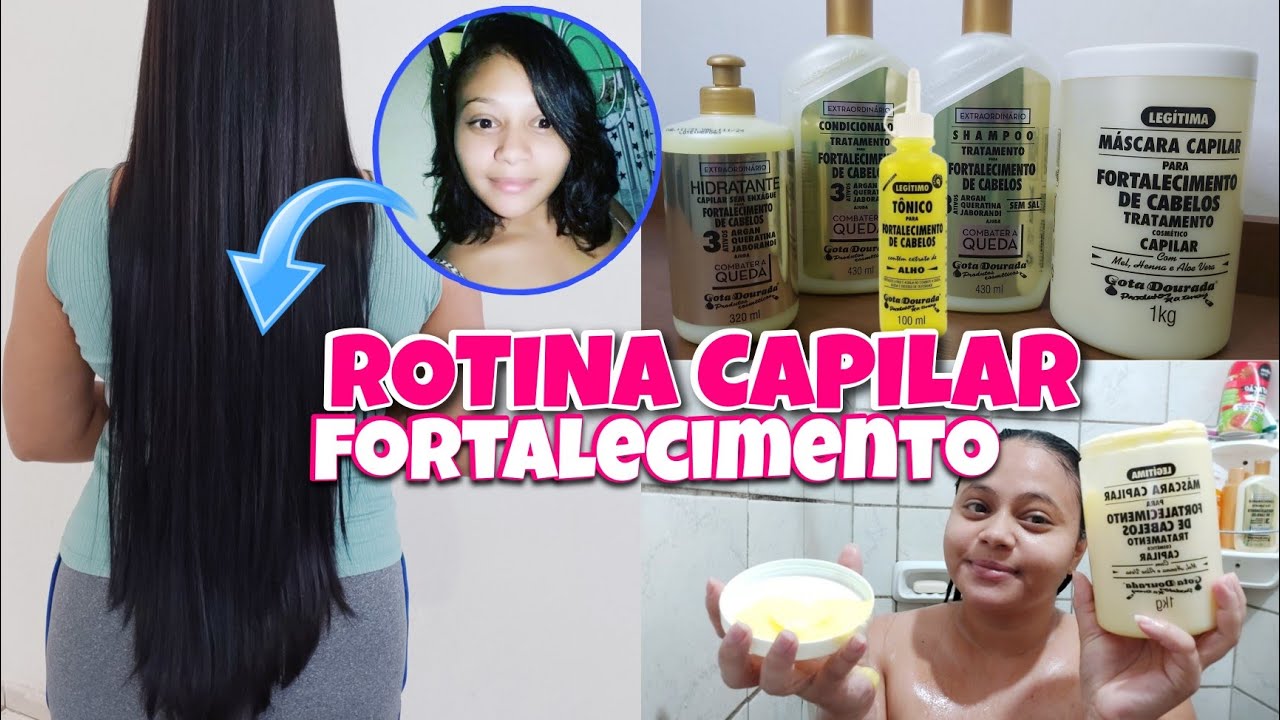 CRESCEU MUITO - USEI A LINHA COMPLETA DA GOTA DOURADA *FORTALECIMENTO* rotina capilar