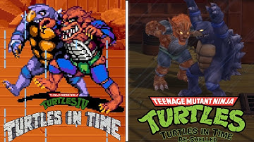 🐢TMNT: Turtles in Time Re-Shelled🐢 - All Bosses Comparison Arcade (1991) vs Remake (2009)