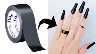 DIY  HOW TO MAKE FAKE NAILS WITH BLACK TAPE at HOME  NO NAIL GLUE!