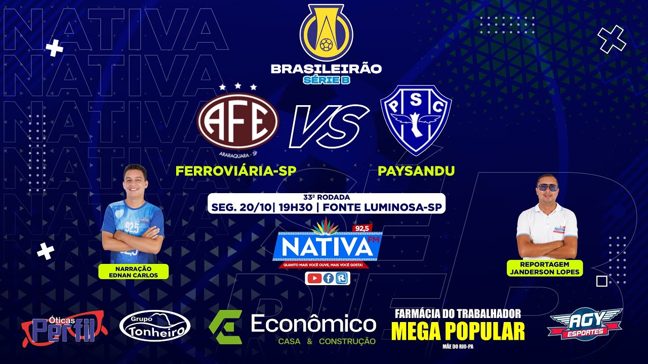 SÉRIE B 2025: 33ª rodada, FERROVIÁRIA X PAYSANDU - YouTube