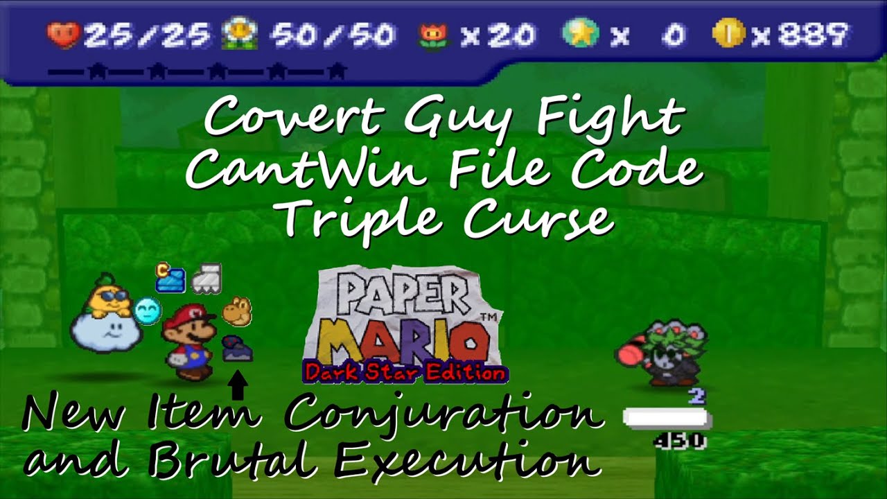 Paper Mario Dark Star Edition: Covert Guy Fight with CantWin File Code, Triple Curse (9x)