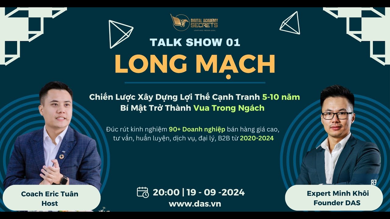 Outline Video TALKSHOW: LONG MẠCH CÙNG CHYÊN GIA MINH KHÔI - FOUNDER DAS BÍ MẬT HỌC VIỆN SỐ