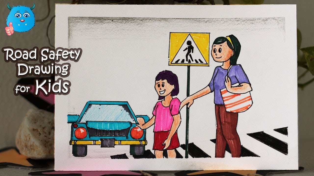 Cartoon Drawing Road Zebra Crossing Car Illustration | PSD Free Download -  Pikbest