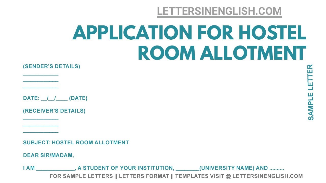 application letter for hostel accommodation