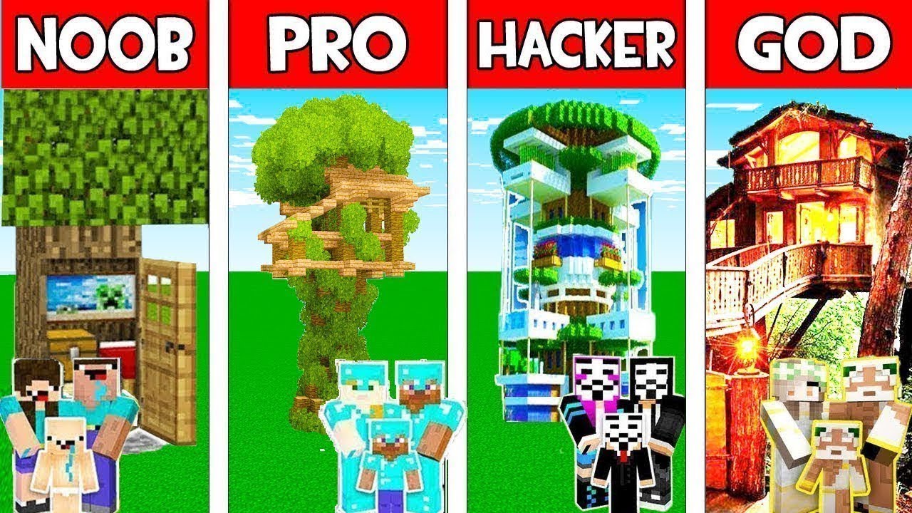 Minecraft Noob Vs Pro Vs Hacker Vs God Family Tree House In Minecraft Animation Youtube