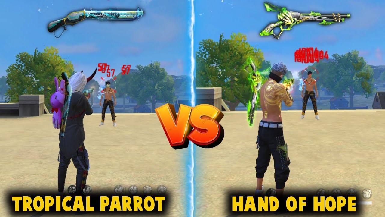 HAND OF HOPE M1887 VS TROPICAL PARROT M1887 DAMAGE ABILITY TEST | BEST M1887 SKIN - FREE FIRE