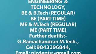 Engineering & Technology UG PROGRAMME  & PG ROGRAMME   BE & B.Tech (REGULAR) BE (PART TIME)