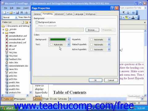 FrontPage Tutorial Formatting Page Backgrounds Microsoft Training Lesson 6.5