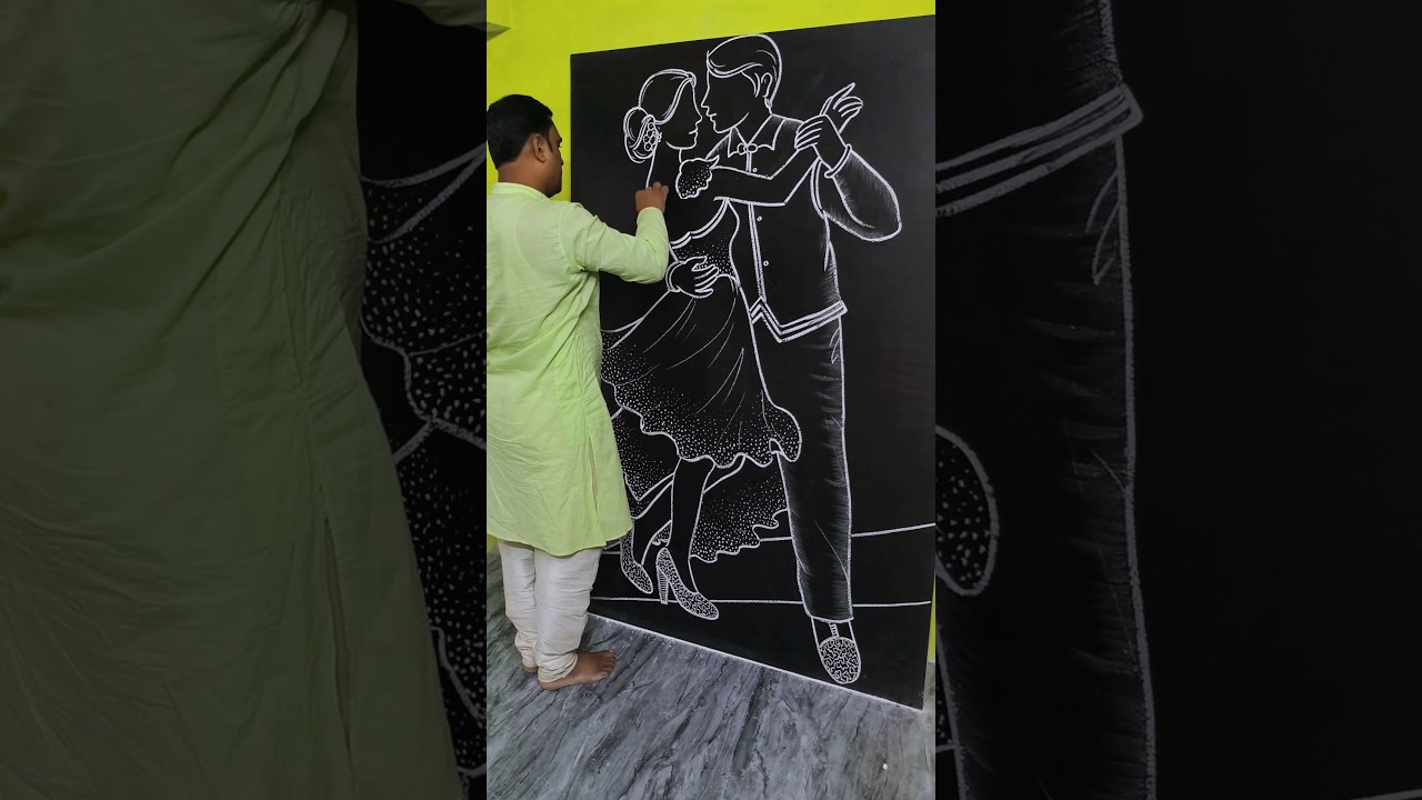 Romantic Dance Couple Drawing 🤍✨ | White Chalk Art 