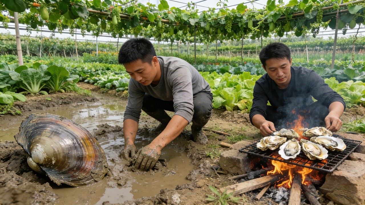 泥潭里的鲜味！现挖河蚌土法烹煮！Freshly dug river clams, cooked using traditional methods!