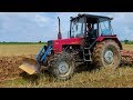 Power of Tractor Belarus MTZ 820 Ploughing with 7 disc Furrow, Engine Sound