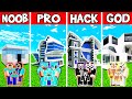 Minecraft Battle : Family Summer Mansion Build Challenge - Noob Vs Pro Vs Hacker Vs God