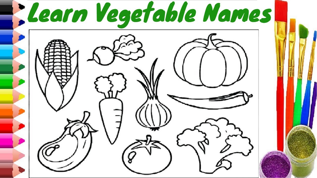 Color the named Vegetables for Kids. Vegetables for Coloring and for writing. Coloring Pages for Kids, with Color name. Gaby and Alex learns Vegetables names for Kids. Learning vegetables