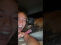 Girl Shows Long Tongue Of Her Sleeping Dog 1431716 