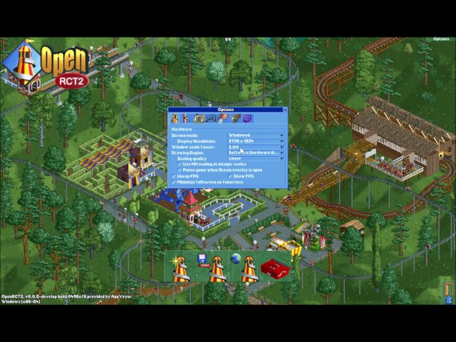 A screenshot from RollerCoaster Tycoon 2. The open source MicroRCT