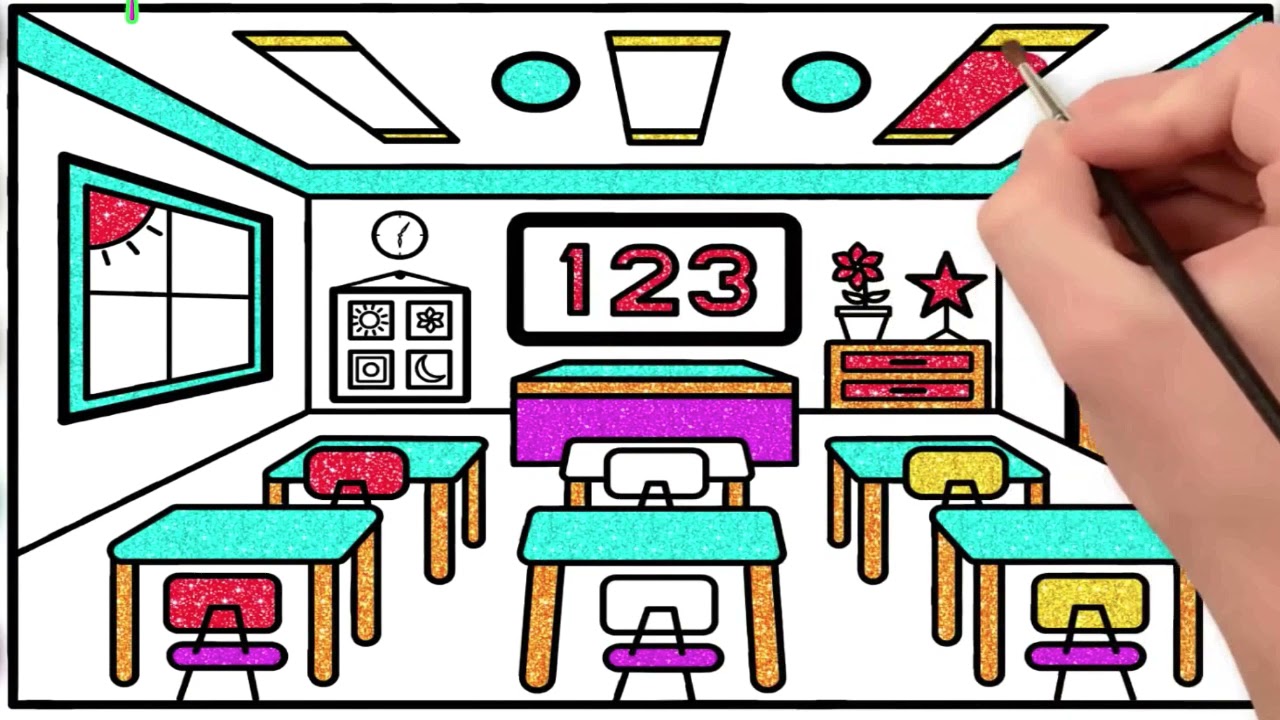 How to Draw a CLASSROOM for KIDS 🍏🎒📚 ️ Classroom Drawing for Kids