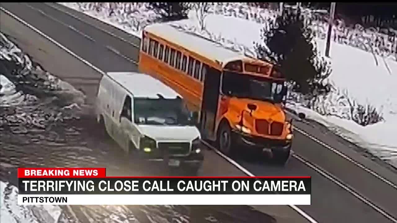 Terrifying close call with school bus caught on camera - YouTube