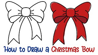 How To Draw A Christmas Bow Step By Step - Super Easy