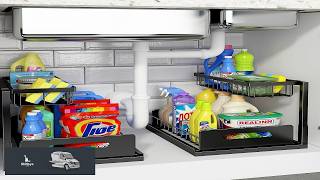REALINN Under Sink Organizer L Shaped 2 Tier Pull Out Cabinet Organizer