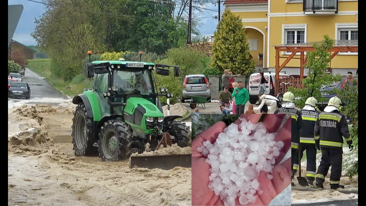 Munkagépekkel takarították a jeget a jégeső után Peresznyén