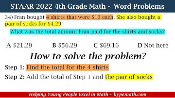 2022 STAAR Math ~ 4th Grade (Word Problems) Part 2
