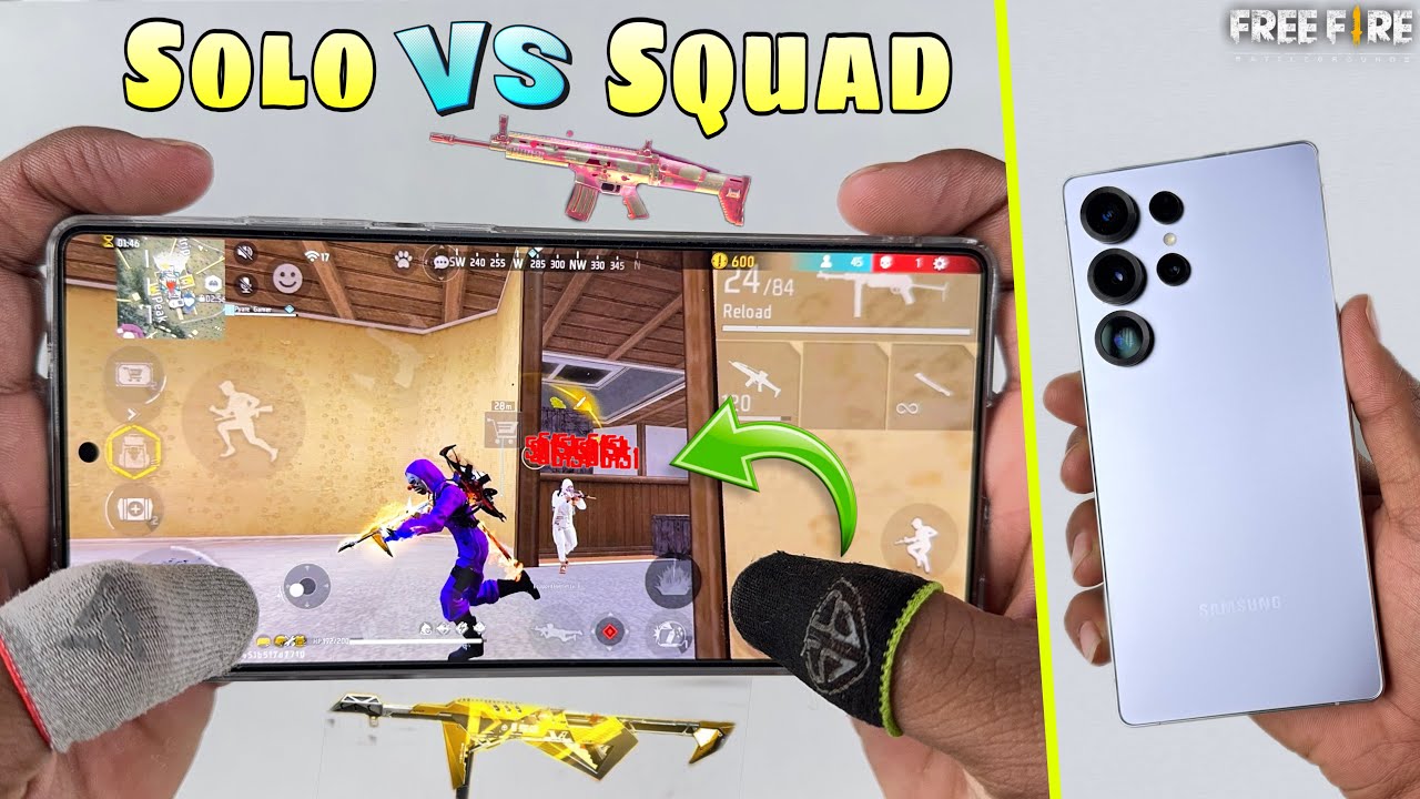 Samsung galaxy s25 Ultra 1 vs 4 free fire gameplay with 2 finger handcam 