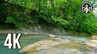 A calm mountain river with relaxing birdsong. Sounds of nature 8 hours in 4K resolution.