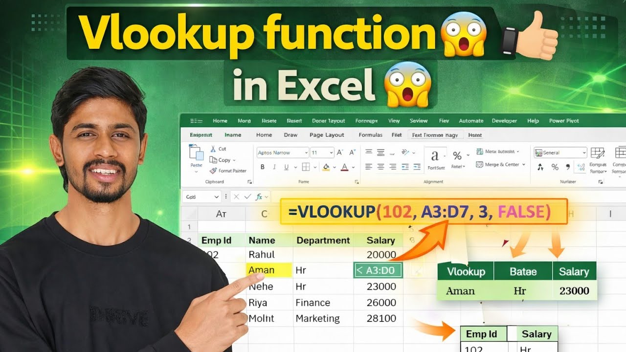 VLOOKUP Function in Excel | Excel Vlookup Formula Tutorial for Beginners