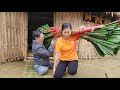 Making brooms from palm leaves  cooking  caring for a disabled father   live with nature