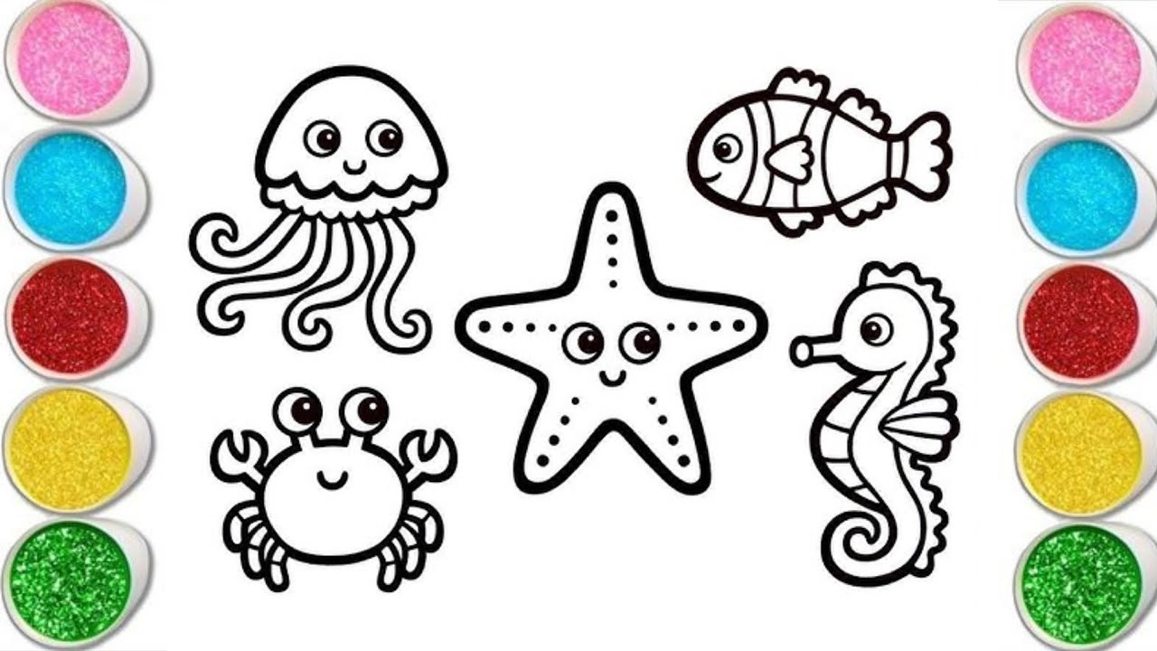 Sea Animals Drawing, Painting and Coloring for Kids and Toddlers, sea ...