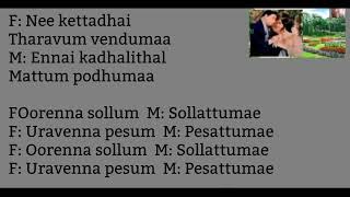 Ennai kadhalithal Mattum Podhumaa Song Karaoke For Female Singers.