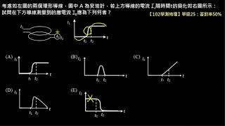 電與磁的統一【例題】【學測物理】102 單選25：兩重疊線圈在接通電流前後之感應電流（高一物理）